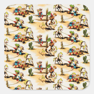 Sticker Carré Cowboy vintage Country Kids Pony Cactus