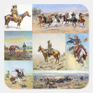 Sticker Carré Cowboy Western Art Populaire
