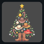 Sticker Carré Cowboy Western Christmas Tree Père Noël<br><div class="desc">Noël de cowboy,  Noël occidental,  cowboy,  cowboy de Noël,  Noël de l'Ouest,  bottes casquettes de cowboy,  sapin de Noël occidental,  éléments de cowboy,  vacances</div>