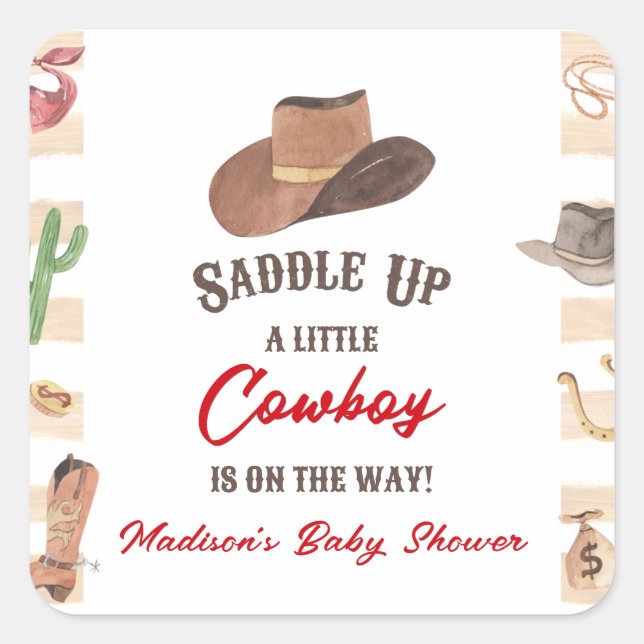 Sticker Carré Cowboy Western Rodeo Wild West Baby shower (Devant)