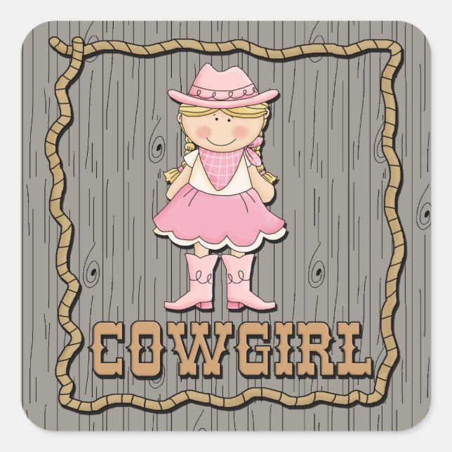 Sticker Carré Cowgirl avec bottes roses (Devant)