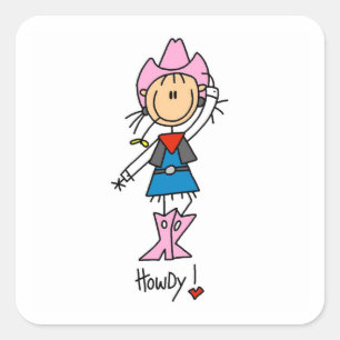 Sticker Carré Cowgirl en T-shirts roses et cadeaux