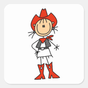 Sticker Carré Cowgirl en T-shirts rouges et Cadeaux