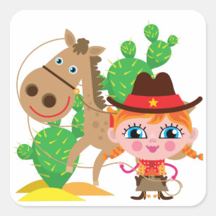 Sticker Carré Cowgirl et Horse