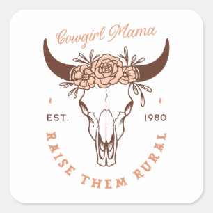 Sticker Carré Cowgirl maman mère du pays sahm les élever à la ca