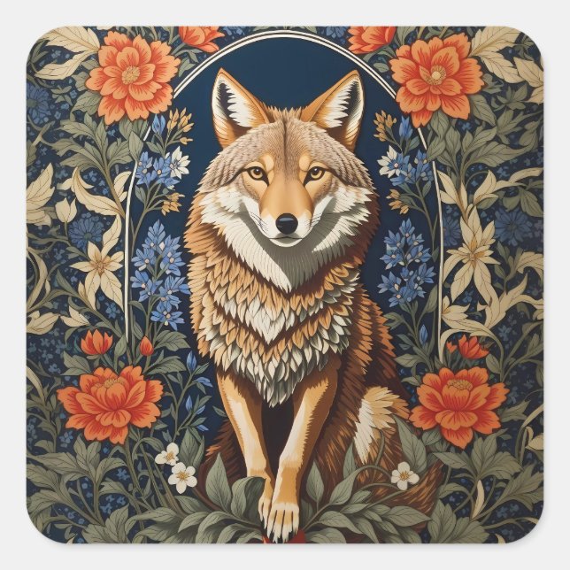 Sticker Carré Coyote William Morris inspiré (Devant)