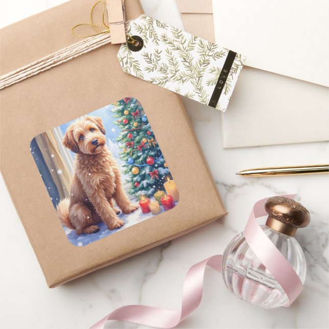 Sticker Carré Cozy Christmas Bouvier des Flandres Art (Cadeaux)