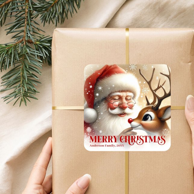 Sticker Carré Cozy Santa Rudolph Personalized Christmas Kids Gif (Cozy Santa Rudolph Personalized Christmas Kids Gift Sticker

)