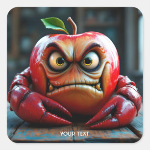 Sticker Carré Crabe de pomme en colère Fantasy Mignon
