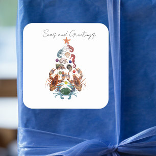 Sticker Carré Crabe Homard de Noël Arbre de Noël Crustacé Mer de