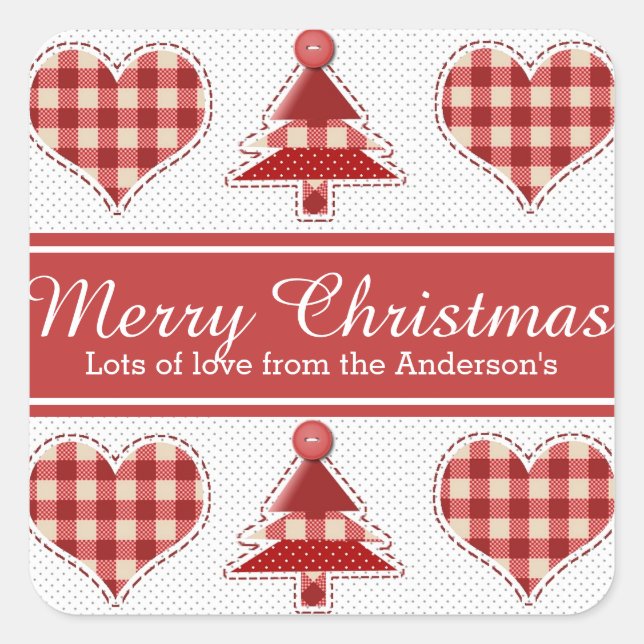 Sticker Carré Craft Christmas Trees and Hearts Personalised (Devant)