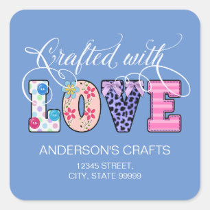 Sticker Carré Crafted With Love White Script ID193