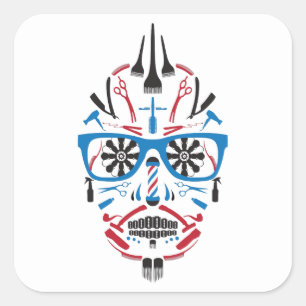 Sticker Carré crâne à sucre de barbershop