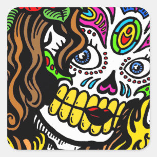 Sticker Carré Crâne à sucre fleur fille