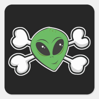 Sticker Carré Crâne Alien et os croisés