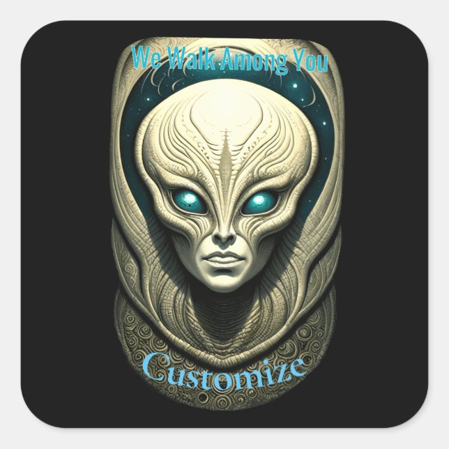 Sticker Carré Crâne Alien Tête Thunder_Cove (Devant)