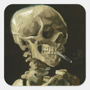 Sticker Carré Crâne avec cigarette par Van Gogh