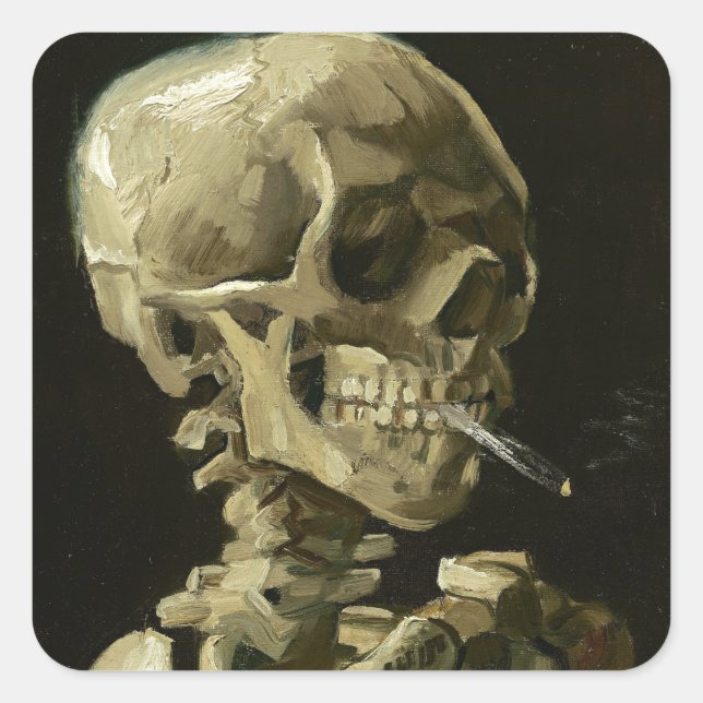 Sticker Carré Crâne avec cigarette par Van Gogh (Devant)