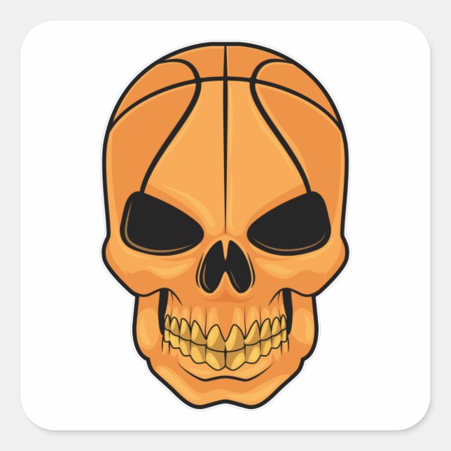 Sticker Carré Crâne avec tête de basket (Devant)