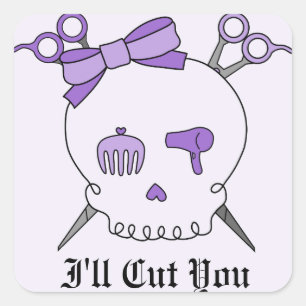 Sticker Carré Crâne d'accessoire pour cheveux pourpres -Crossbon
