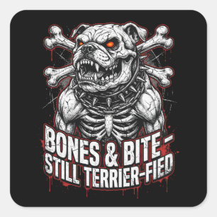 Sticker Carré Crâne de Bouledogue Gothique Badass
