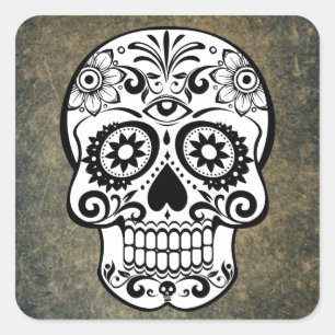 Sticker Carré Crâne de Dia De Los Muertos Sugar