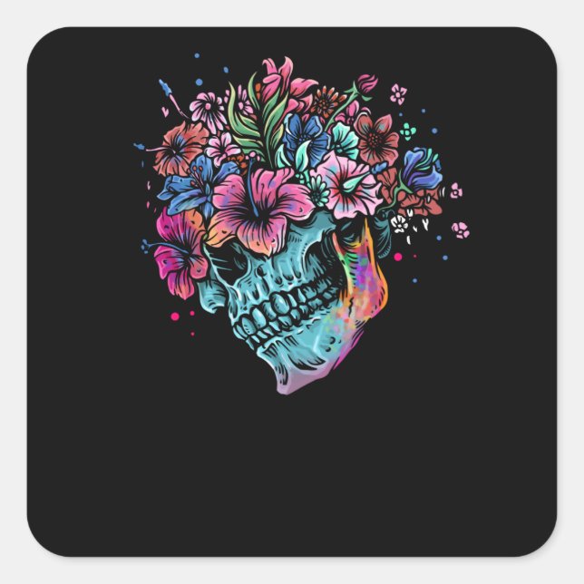 Sticker Carré Crâne de fleurs (Devant)