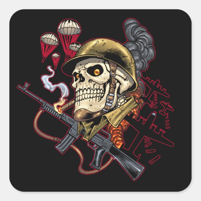 Sticker Carré Crâne de parachutiste en vol ou en mer avec casque (Devant)