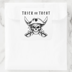 Sticker Carré Crâne de pirate noir Trick Or Treat Halloween