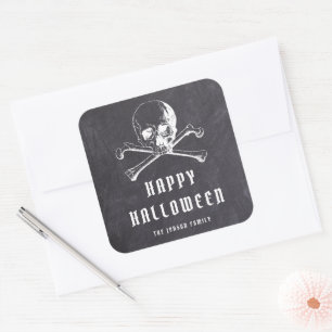 Sticker Carré Crâne de pirate vintage et os noir Halloween