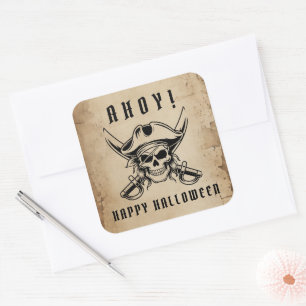 Sticker Carré Crâne de Pirate Vintage Halloween