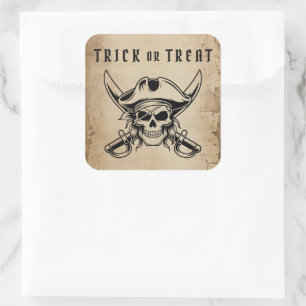 Sticker Carré Crâne de Pirate Vintage Trick Or Treat Halloween