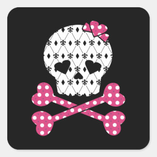 Sticker Carré Crâne et os Fleur-de-lis Pointe rose