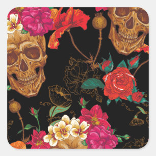 Sticker Carré crâne floral