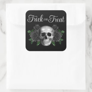 Sticker Carré Crâne Floral Gothique Noir Trick Or Treat Hallowee