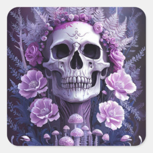 Sticker Carré Crâne gothique Lilac Garden, Imaginaire pourpre