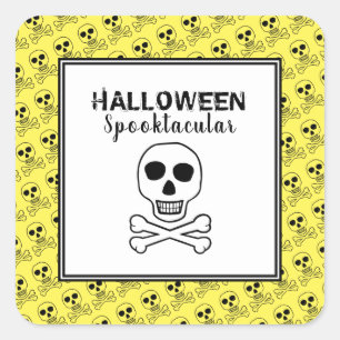 Sticker Carré Crâne & Os, Soirée Halloween