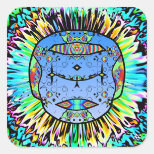 Sticker Carré Crâne tatoué coloré v0
