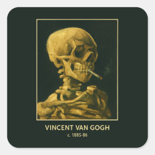 Sticker Carré Crâne Vintage Fumeur – Unique Inspiré de Van Gogh