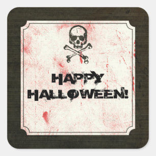 Sticker Carré Crâne Vintage Grunge Os de la Mort Halloween Sangl