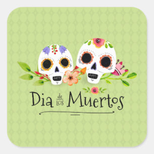 Sticker Carré Crânes à sucre florales Dia de Muertos   Autocolla