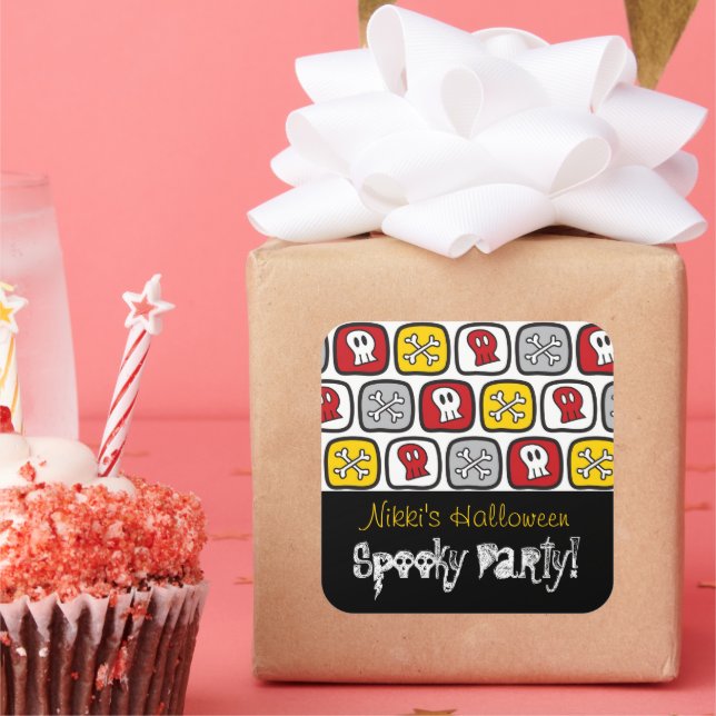 Sticker Carré Crânes de caricature et os La fête d'Halloween de  (Fête)