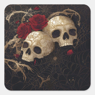 Sticker Carré Crânes et roses rouges design