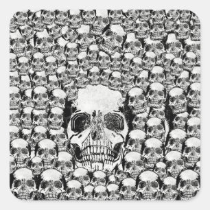 STICKER CARRÉ CRÂNES MUR MORT MORT SQUELETTE NOIR BLANC