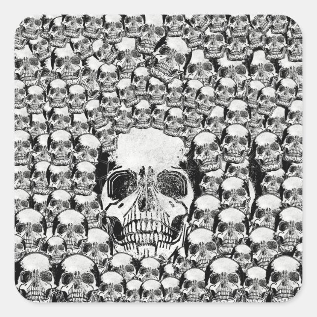 STICKER CARRÉ CRÂNES MUR MORT MORT SQUELETTE NOIR BLANC (Devant)