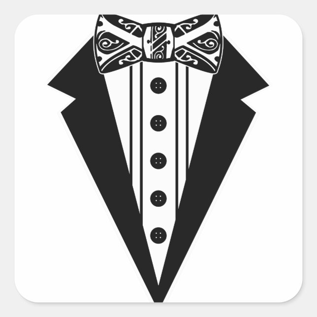 Sticker Carré Cravate Bow noir et blanc avec Tux (Devant)