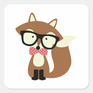 Sticker Carré Cravate et lunettes Hipster Brown Fox personnalis