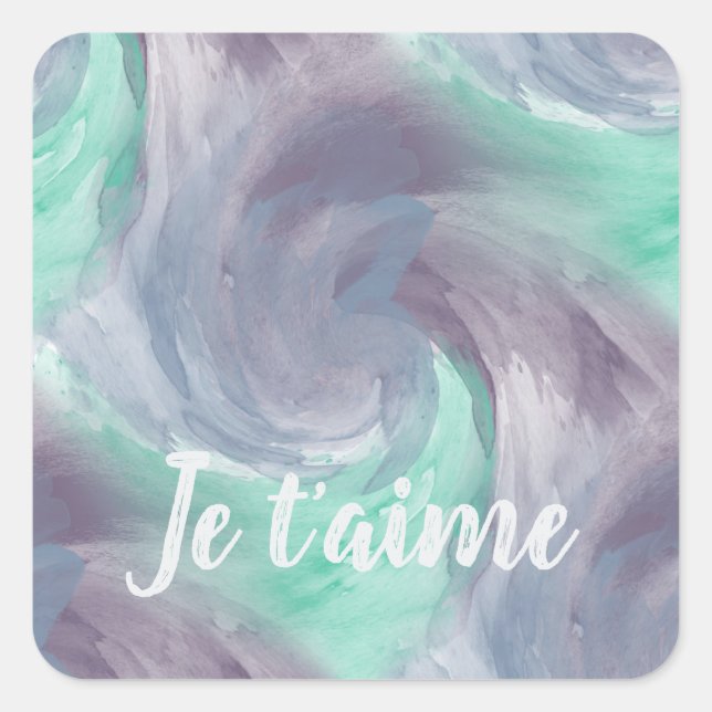 Sticker Carré Cravate-teinture violet vert peint Aquarelle dans  (Devant)