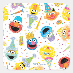 Sticker Carré Crayon Copains de Sesame motif fête
