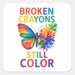 Sticker Carré Crayons Cassés Colorent Encore Papillon